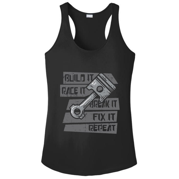 Build Race Break Fix It Repeat Auto Mechanic Ladies PosiCharge Competitor Racerback Tank