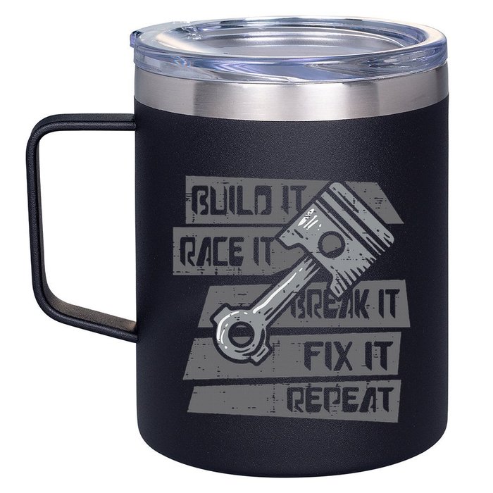 Build Race Break Fix It Repeat Auto Mechanic 12oz Stainless Steel Coffee Mug