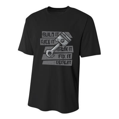 Build Race Break Fix It Repeat Auto Mechanic Youth Performance Sprint T-Shirt