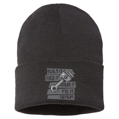 Build Race Break Fix It Repeat Auto Mechanic Sustainable Knit Beanie