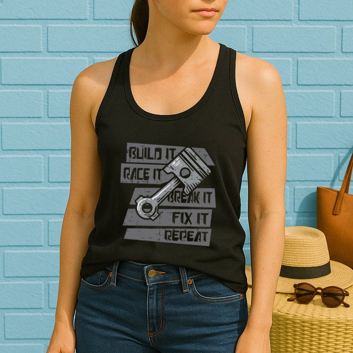 Build Race Break Fix It Repeat Auto Mechanic Womens Tank Top