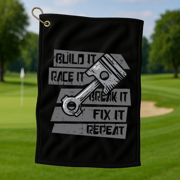 Build Race Break Fix It Repeat Auto Mechanic Golf Towel