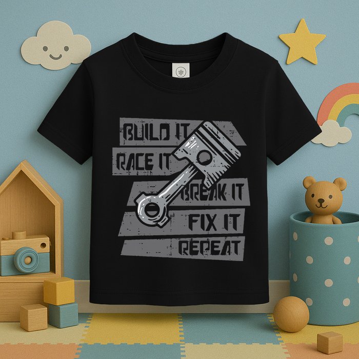 Build Race Break Fix It Repeat Auto Mechanic Toddler T-Shirt