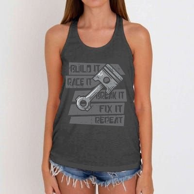 Build Race Break Fix It Repeat Auto Mechanic Women's Knotted Racerback Tank