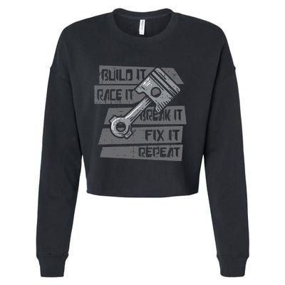 Build Race Break Fix It Repeat Auto Mechanic Cropped Pullover Crew