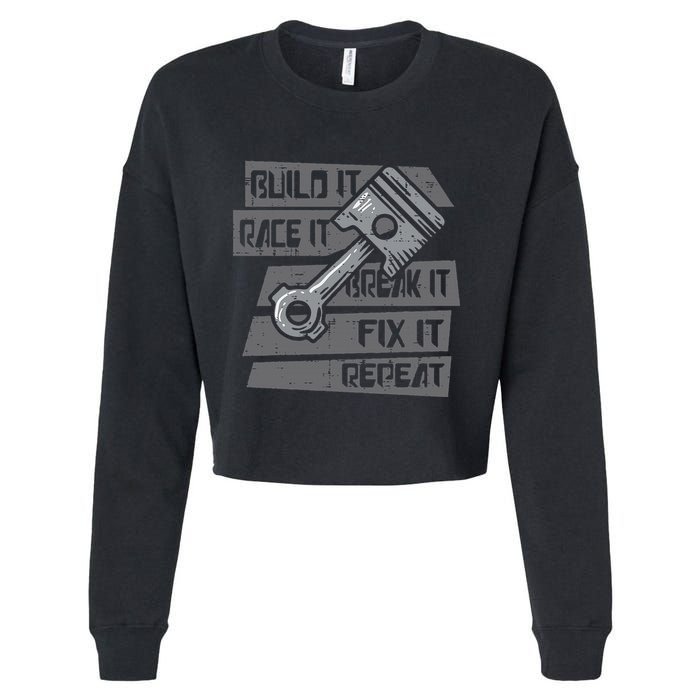 Build Race Break Fix It Repeat Auto Mechanic Cropped Pullover Crew