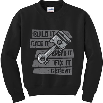 Build Race Break Fix It Repeat Auto Mechanic Kids Sweatshirt