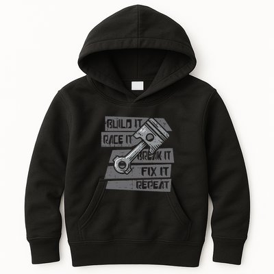 Build Race Break Fix It Repeat Auto Mechanic Kids Hoodie