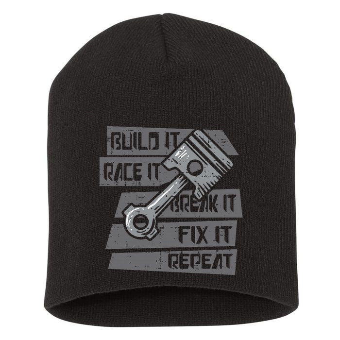 Build Race Break Fix It Repeat Auto Mechanic Short Acrylic Beanie