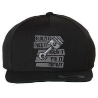 Build Race Break Fix It Repeat Auto Mechanic Wool Snapback Cap