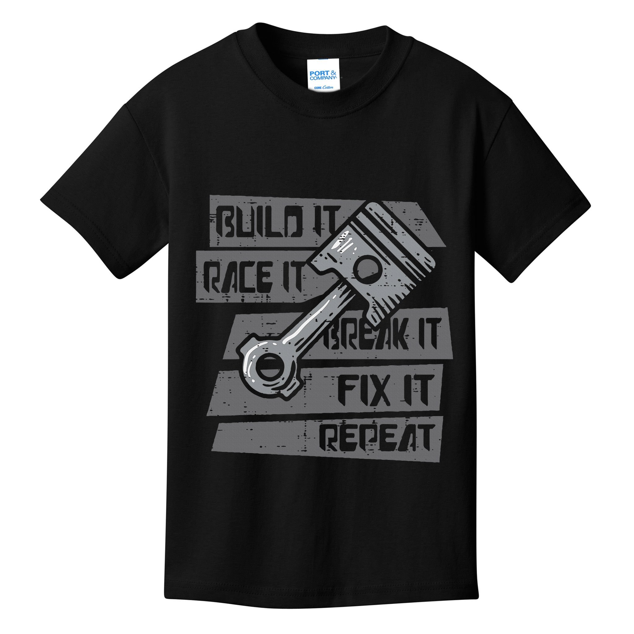 Build Race Break Fix It Repeat Auto Mechanic Kids T-Shirt