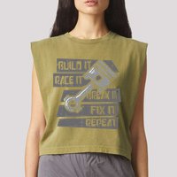 Build Race Break Fix It Repeat Auto Mechanic Garment-Dyed Women's Muscle Tee