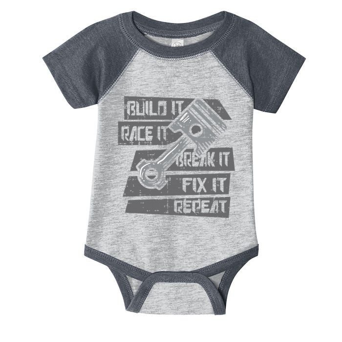 Build Race Break Fix It Repeat Auto Mechanic Infant Baby Jersey Bodysuit