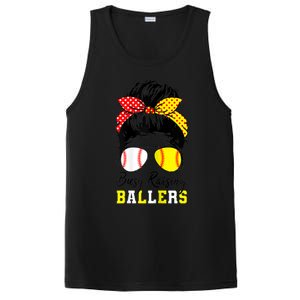 Busy Raising Ballers Funny Baseball Softball Messy Bun Mom Gift PosiCharge Competitor Tank