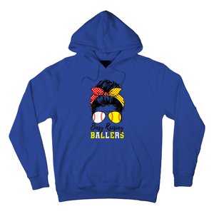 Busy Raising Ballers Funny Baseball Softball Messy Bun Mom Gift Hoodie