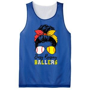 Busy Raising Ballers Funny Baseball Softball Messy Bun Mom Gift Mesh Reversible Basketball Jersey Tank