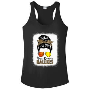 Busy Raising Ballers Softball And Basketball Mom Messy Bun Gift Ladies PosiCharge Competitor Racerback Tank