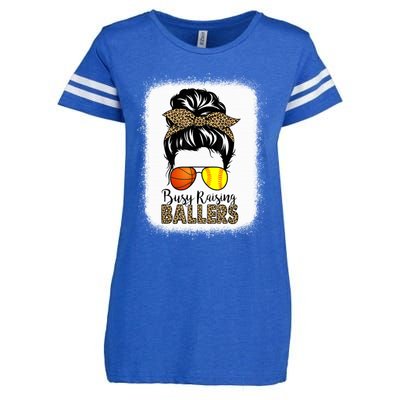 Busy Raising Ballers Softball And Basketball Mom Messy Bun Gift Enza Ladies Jersey Football T-Shirt