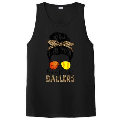 Busy Raising Ballers Softball And Basketball Mom Messy Bun Gift PosiCharge Competitor Tank