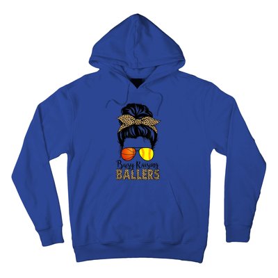 Busy Raising Ballers Softball And Basketball Mom Messy Bun Gift Hoodie