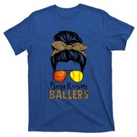 Busy Raising Ballers Softball And Basketball Mom Messy Bun Gift T-Shirt