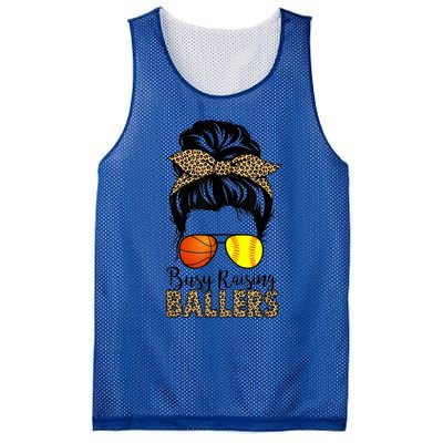 Busy Raising Ballers Softball And Basketball Mom Messy Bun Gift Mesh Reversible Basketball Jersey Tank