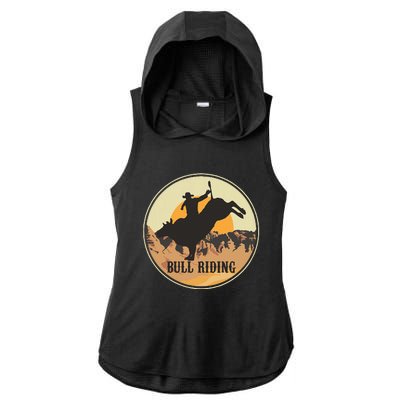 Bull Riding Bullriding Cowboy Western Rodeo Ladies PosiCharge Tri-Blend Wicking Draft Hoodie Tank