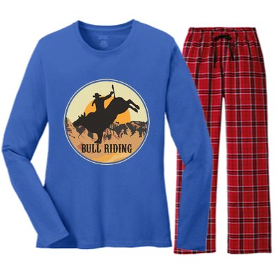 Bull Riding Bullriding Cowboy Western Rodeo Women's Long Sleeve Flannel Pajama Set 