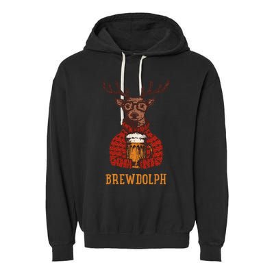 Brewdolph Reindeer Beer Lovers Funny Christmas Garment-Dyed Fleece Hoodie