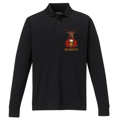 Brewdolph Reindeer Beer Lovers Funny Christmas Performance Long Sleeve Polo