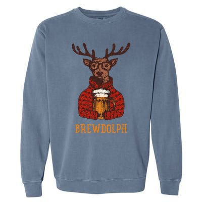 Brewdolph Reindeer Beer Lovers Funny Christmas Garment-Dyed Sweatshirt