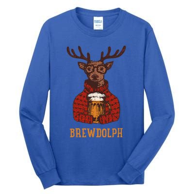 Brewdolph Reindeer Beer Lovers Funny Christmas Tall Long Sleeve T-Shirt