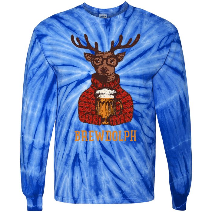 Brewdolph Reindeer Beer Lovers Funny Christmas Tie-Dye Long Sleeve Shirt