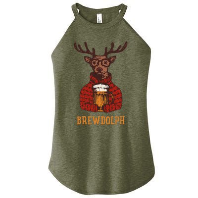 Brewdolph Reindeer Beer Lovers Funny Christmas Women’s Perfect Tri Rocker Tank