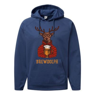 Brewdolph Reindeer Beer Lovers Funny Christmas Performance Fleece Hoodie