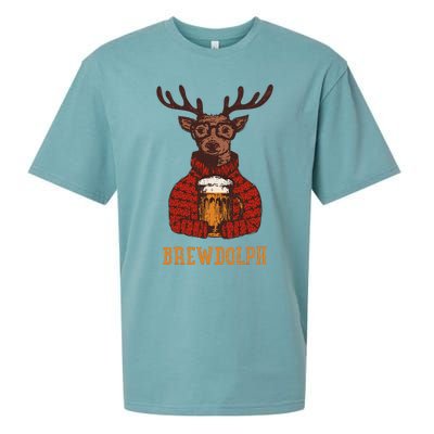 Brewdolph Reindeer Beer Lovers Funny Christmas Sueded Cloud Jersey T-Shirt