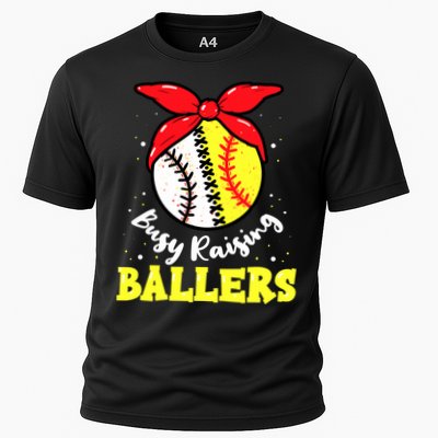 Busy Raising Ballers Softball Baseball Mom Women Cooling Performance Crew T-Shirt