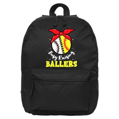 Busy Raising Ballers Softball Baseball Mom Women 16 in Basic Backpack