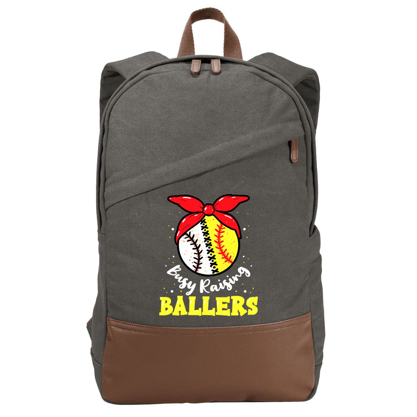 Busy Raising Ballers Softball Baseball Mom Women Cotton Canvas Backpack