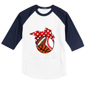 Busy Raising Ballers Funny Baseball Football Basketball Mom Gift Baseball Sleeve Shirt