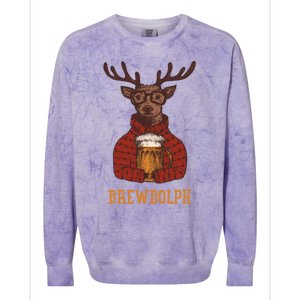 Brewdolph Reindeer Beer Lovers Funny Christmas Gift Colorblast Crewneck Sweatshirt