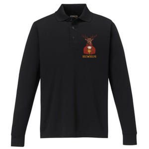 Brewdolph Reindeer Beer Lovers Funny Christmas Gift Performance Long Sleeve Polo