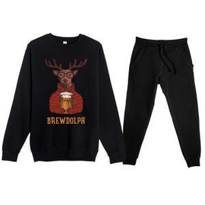 Brewdolph Reindeer Beer Lovers Funny Christmas Gift Premium Crewneck Sweatsuit Set