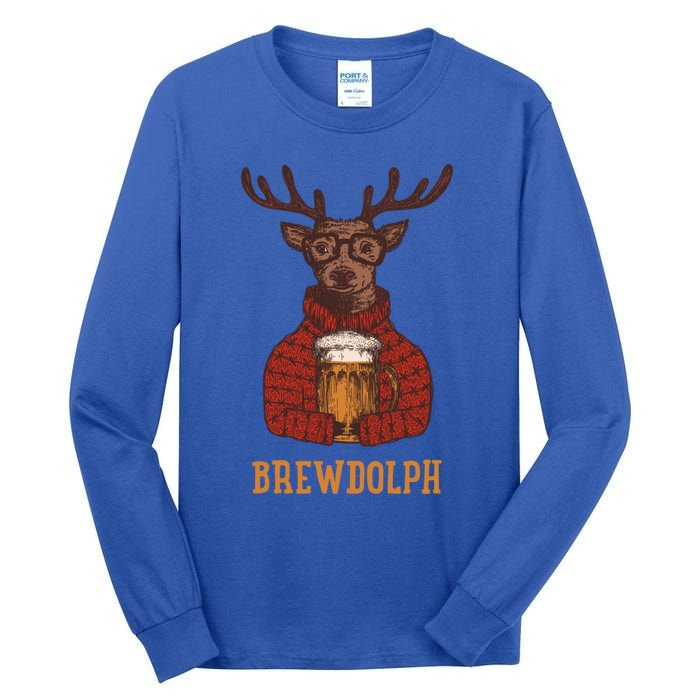 Brewdolph Reindeer Beer Lovers Funny Christmas Gift Tall Long Sleeve T-Shirt