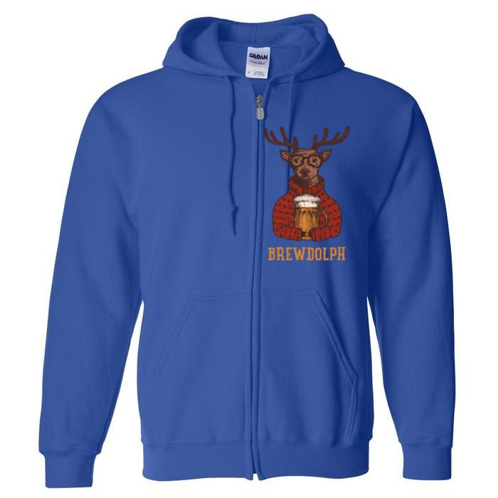 Brewdolph Reindeer Beer Lovers Funny Christmas Gift Full Zip Hoodie