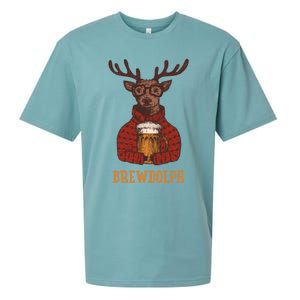 Brewdolph Reindeer Beer Lovers Funny Christmas Gift Sueded Cloud Jersey T-Shirt