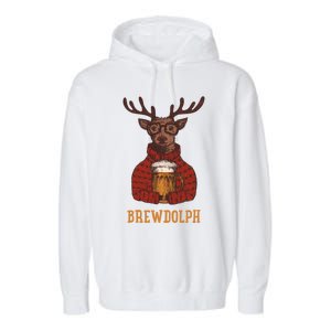 Brewdolph Reindeer Beer Lovers Funny Christmas Gift Garment-Dyed Fleece Hoodie