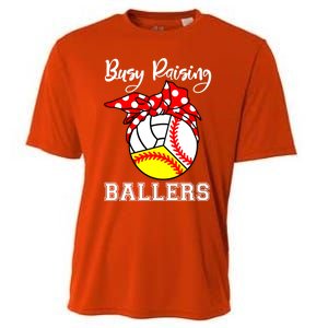 Busy Raising Ballers Funny Baseball Softball Volleyball Mom Gift Cooling Performance Crew T-Shirt