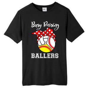 Busy Raising Ballers Funny Baseball Softball Volleyball Mom Gift Tall Fusion ChromaSoft Performance T-Shirt