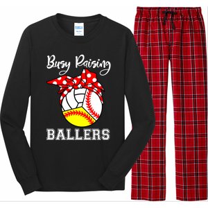 Busy Raising Ballers Funny Baseball Softball Volleyball Mom Gift Long Sleeve Pajama Set